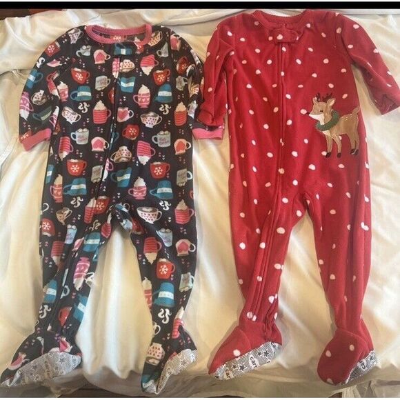 Girl 18 Months Carter's Winter Warm Fleece Zip‎ Some Footed Sleeper 2 Pajamas - Picture 1 of 4